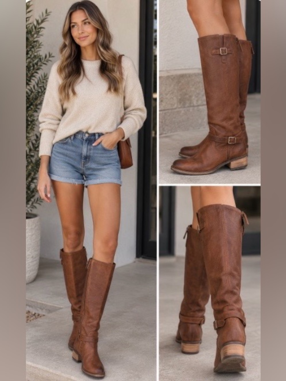 Steve Madden Tall Brown Leather Riding Boots with Buckle Detail